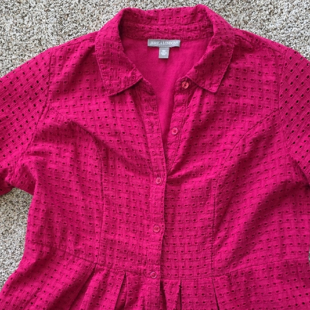Jessica London Fuchsia Button-Down Midi Dress - Picture 3 of 7